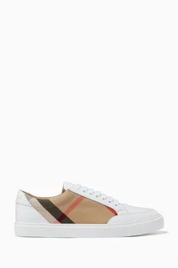 Shop Burberry Neutral Sneakers in Leather & House Check Cotton for WOMEN |  Ounass Qatar