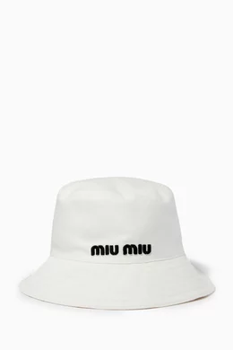 Miu Miu Cotton Bucket Hat in White Womens Hats Miu Miu Hats 