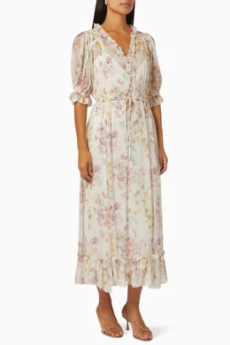 Shop Polo Ralph Lauren Neutral Maxi Dress in Floral Crinkled Georgette for  WOMEN | Ounass Kuwait