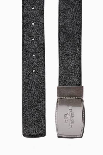 hover state of Charcoal Stitched Plaque Reversible Belt 