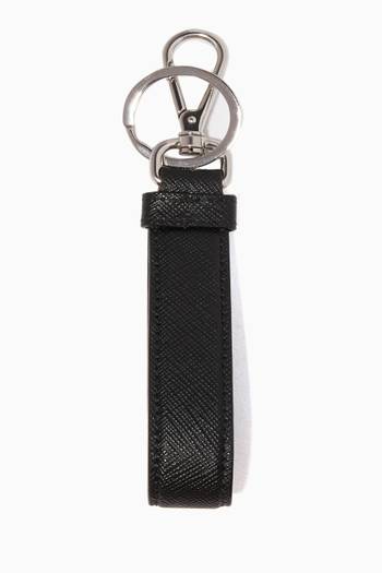 hover state of Black Saffiano Leather Key Ring 