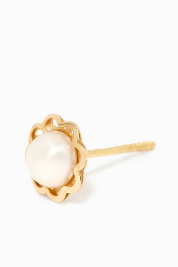 hover state of Scalloped Pearl Stud Earrings in 18kt Yellow Gold          