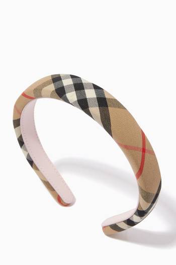 hover state of Hairband in Vintage Check Cotton Blend and Leather  