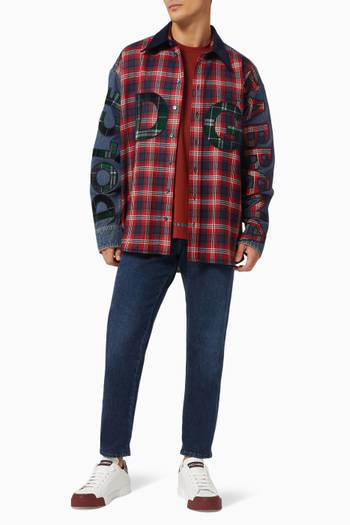 hover state of Shirt with DG Patch in Tartan Wool & Denim