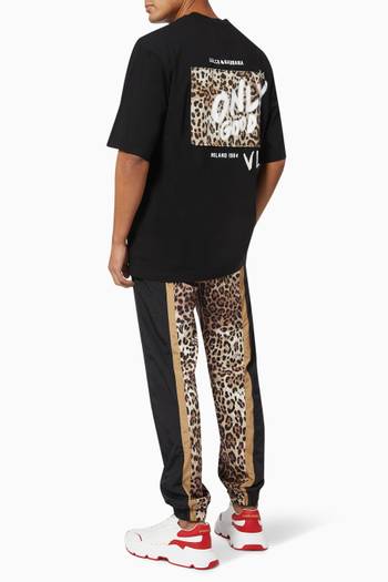 hover state of Oversize T-shirt with Frayed Leopard Patch in Cotton Jersey         