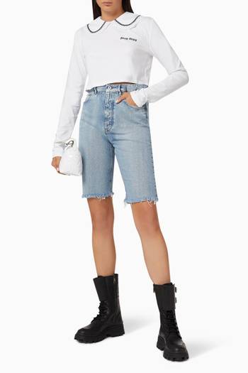 hover state of Wide Collar Cropped T-shirt in Cotton Jersey    