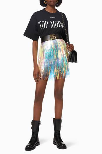 hover state of Holographic-effect Fringed Mini Skirt