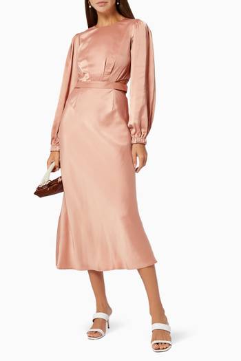 hover state of Luxuriant Sleeve Midi Dress in Satin