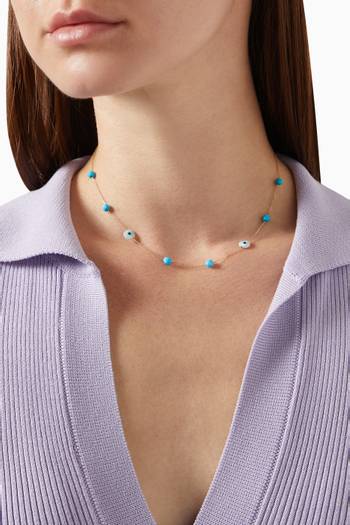 hover state of Eye Charm Necklace with Turquoise in 18kt Yellow Gold  
