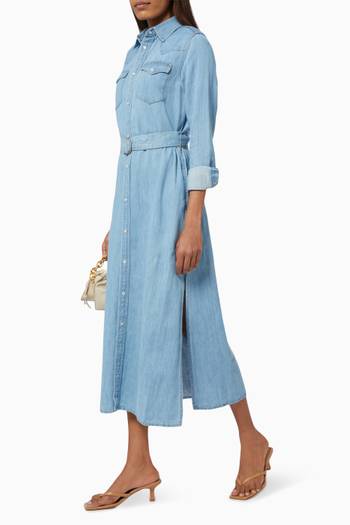 hover state of Belted Denim A-line Shirtdress in Cotton Linen  