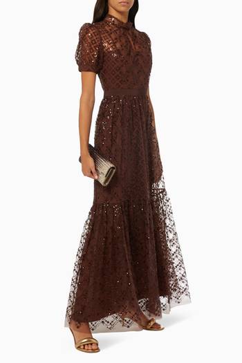 hover state of Grid Sequin Maxi Dress in Mesh