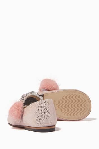hover state of Crystal with Fur-detail Ballerinas in Metallic Leather  