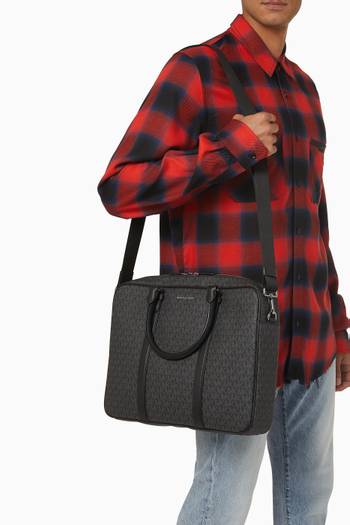 hover state of Hudson Logo Briefcase in Canvas & Leather