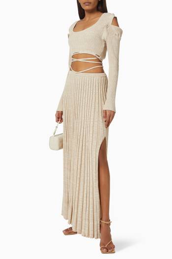 hover state of Pleated Knit Tie Skirt  