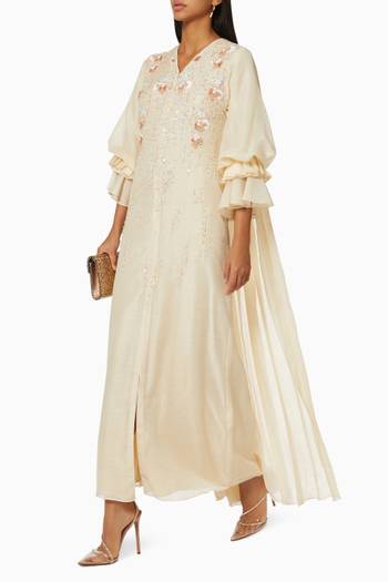 hover state of Embellished Cape Dress in Organza & Linen  