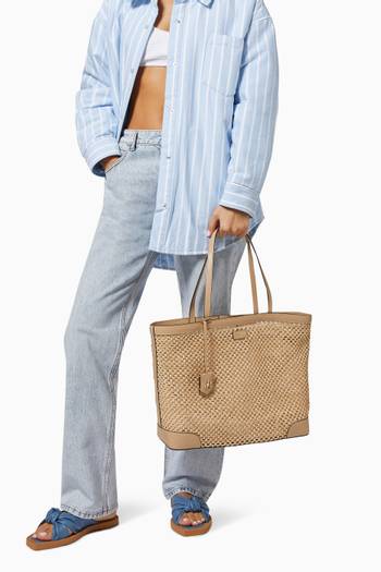 hover state of Nine2Five Tote Bag in Raffia Net & Leather     