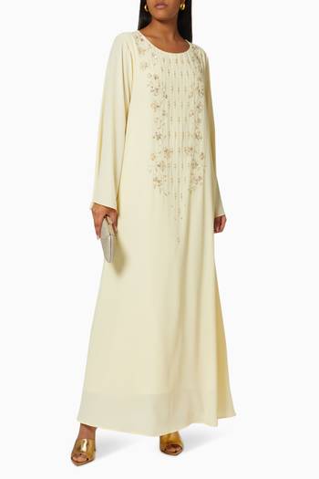 hover state of Floral Embroidered Jalabiya in Chiffon   