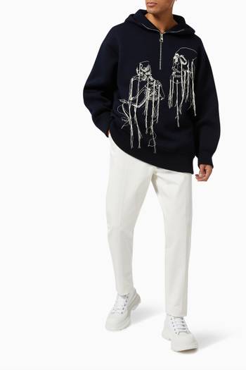 hover state of Embroidered Skull & Fringe Hoodie in Cotton Jersey   