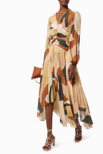 hover state of Retro Resort Pleated Midi Dress in Recycled Polyester 