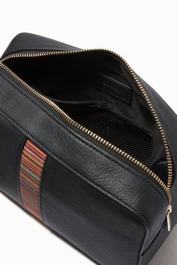 hover state of Signature Stripe Wash Bag in Leather   