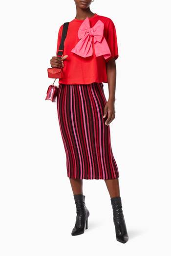 hover state of Striped Pencil Midi Skirt in Lamé   