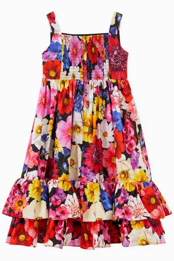 hover state of Garden Print Long Dress in Cotton Poplin