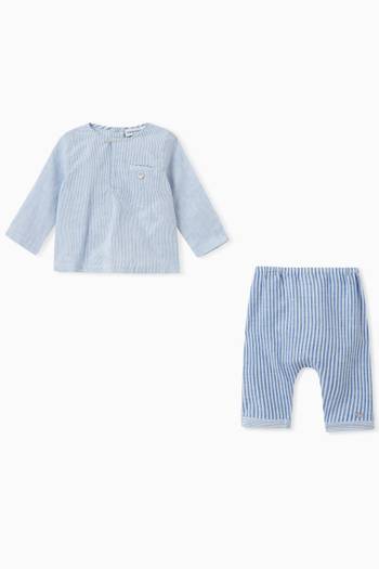 hover state of Striped Top and Trousers, Set of Two in Cotton & Linen
