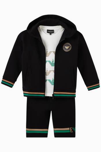 hover state of Logo Patch Striped Hoodie in Cotton 