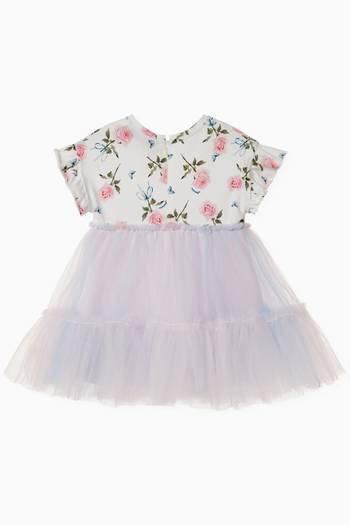 hover state of Roses Print Dress in Jersey & Tulle   