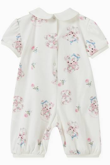 hover state of Teddy Print Romper in Cotton Jersey  