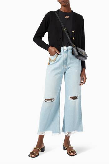 hover state of Cropped Jeans with Ripped Details in Cotton Denim      