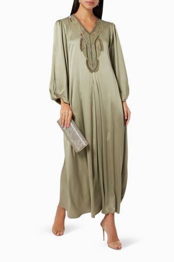 hover state of Puff Sleeve Embroidered Kaftan in Satin 