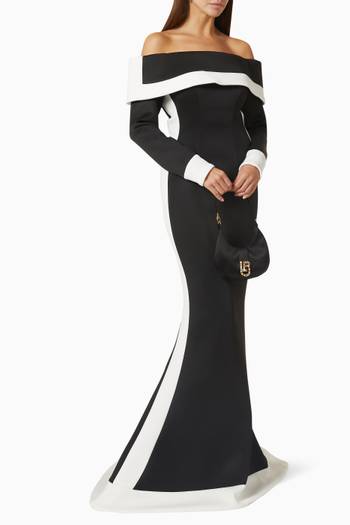 hover state of Contrast Off Shoulder Gown in Scuba Knit 
