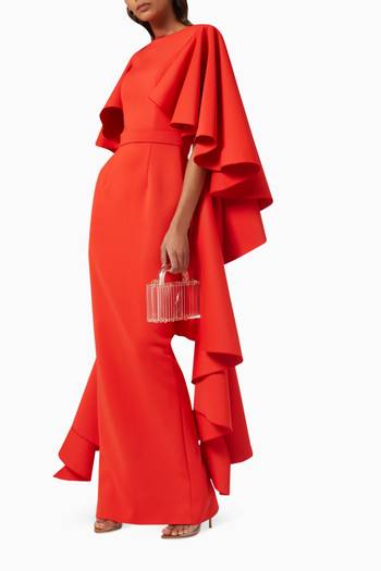 hover state of Asymmetric Ruffle Sleeve Maxi Dress in Scuba