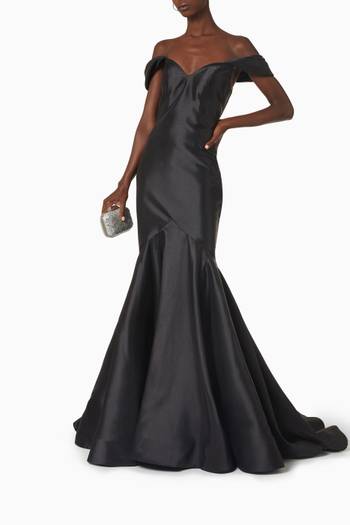hover state of V Neck Gown in Mikado