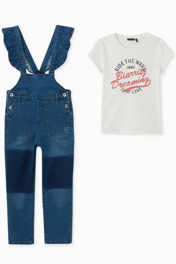 hover state of Dungarees & Ecru T-Shirt Outfit in Denim 
