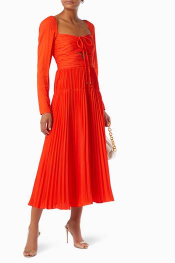 hover state of Pleated Cut Out Midi Dress in Stretch Crepe 
