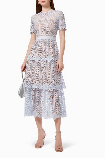 hover state of Tiered Guipure Lace Midi Dress 