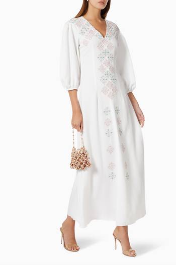 hover state of Mosaic Embroidered Dress in Crepe    