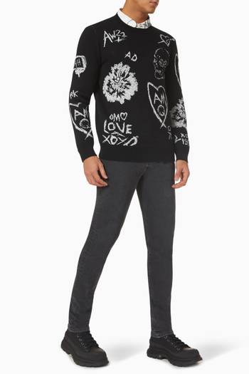 hover state of Wool Tree Graffiti Sweater in Wool-blend Knit