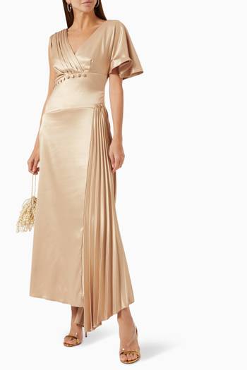 hover state of Button Pleated Dress in Satin  