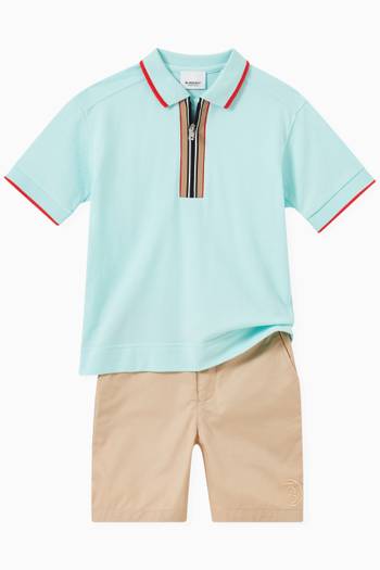 hover state of Icon Stripe Detail Zip-front  Polo Shirt in Cotton