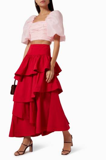 hover state of Cosmos Tiered Frill Midi Skirt  