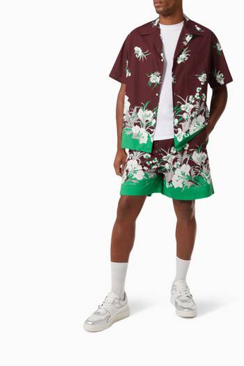 hover state of Floral Print Bermuda Shorts in Cotton Poplin 
