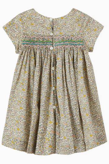 hover state of Maruska Smocked Floral Dress in Cotton 