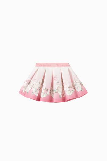 hover state of Rose Print Pleated Skirt in Neoprene