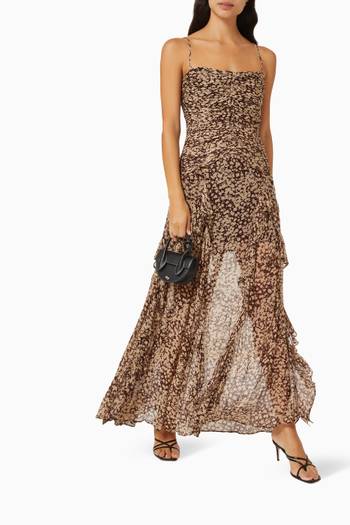 hover state of Valeria Ruched Frill Maxi Dress