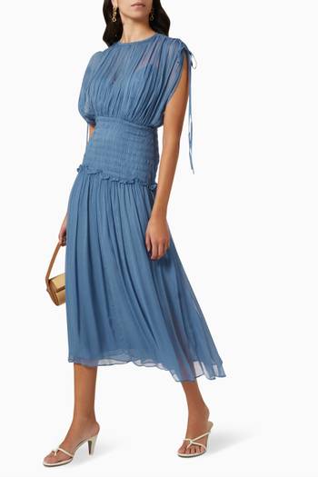 hover state of Noemi Ruched Midi Dress in Chiffon 