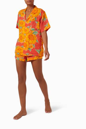 hover state of Cuban Tithonia Print Pyjama Set in Linen