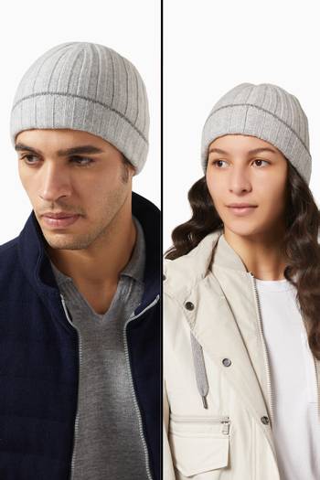 hover state of Beanie Hat in Cashmere Rib-knit